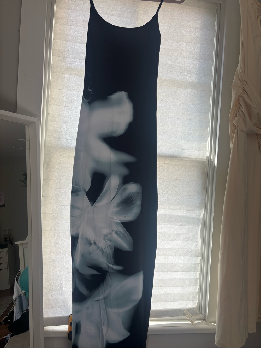 White Fox Boutique Blue Maxi Dress with White Floral Motif